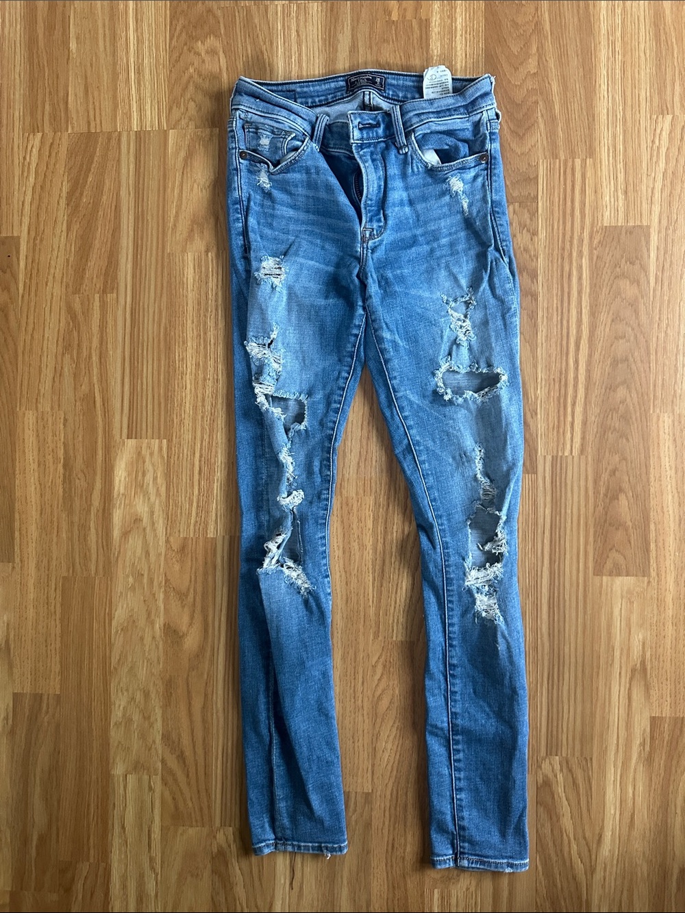 Abercrombie & Fitch Distressed Skinny Jeans in Medium Blue